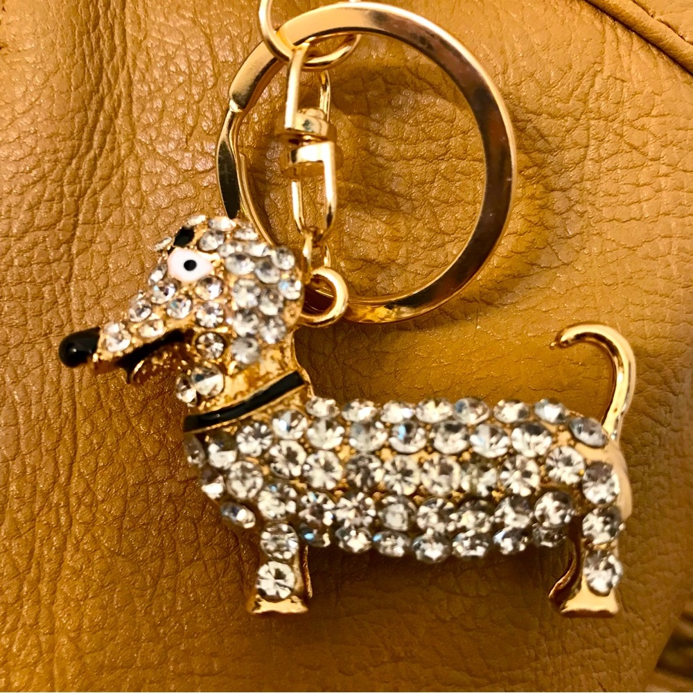 NWOT Gold w-SIlver Rhinestones Dachshund Dog Purse Charm!